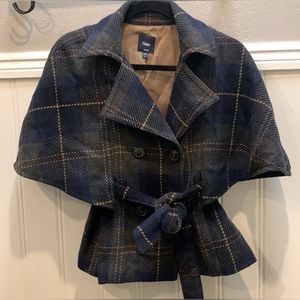 Cropped Gap Wool blend Plaid Poncho style Coat XL